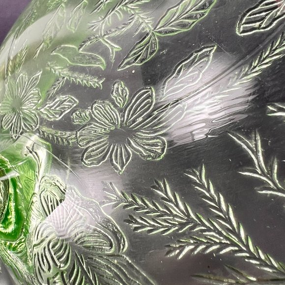 Vtg US Glass Rose Thorn Green Depression Vaseline Uranium Bowl 3 Toe Footed 30s - Picture 10 of 16